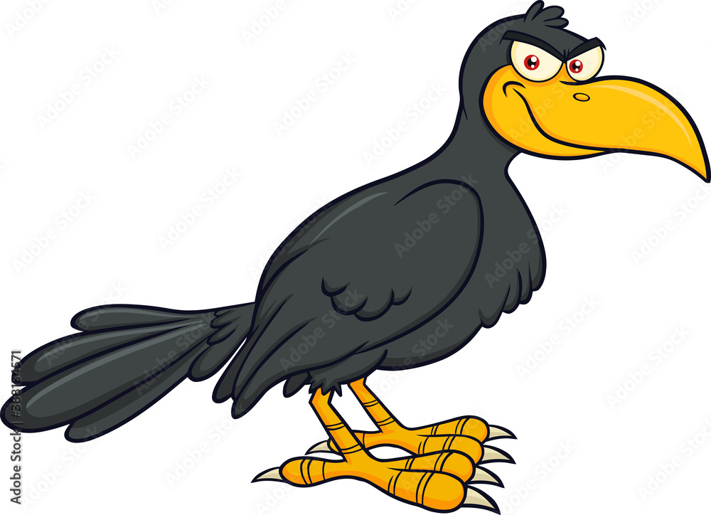 Fototapeta premium Smiling Crow Bird Cartoon Character Vector Illustration Isolated On White Background