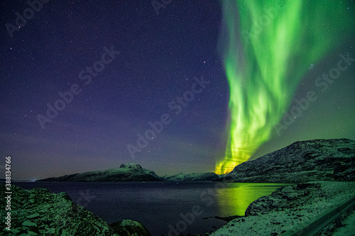 Aurora Borealis, Sermitsiaq Mountain, Nuuk City Greenland.
