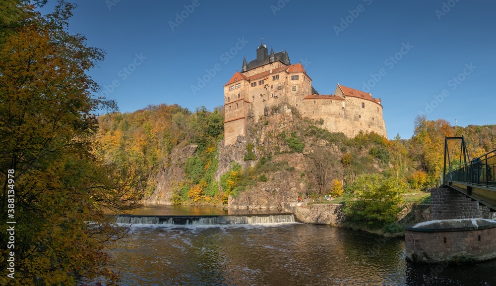 River Zschopau and Castle Kriebstein, Germany