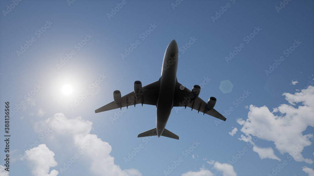 A Plane Flying In The Sky, 3d rendering A Plane Flying In The Sky, 3d rendering