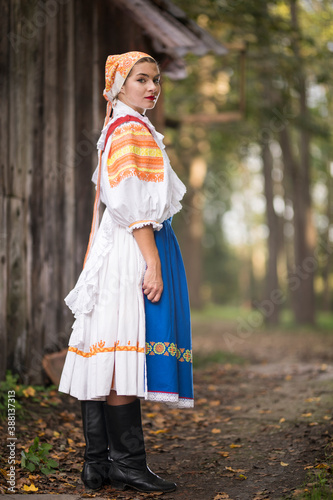 Slovak folklore. Girl in slovak folk dress.