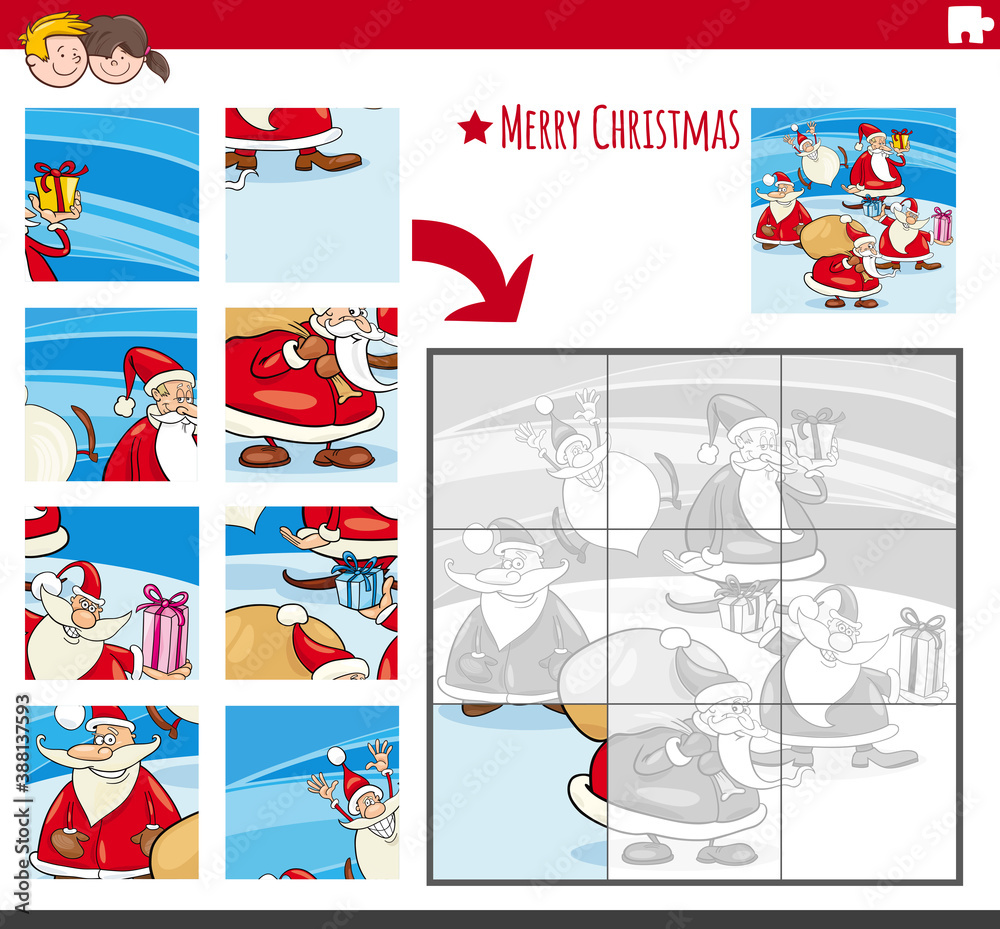 Fototapeta jigsaw puzzle game with comic Christmas characters