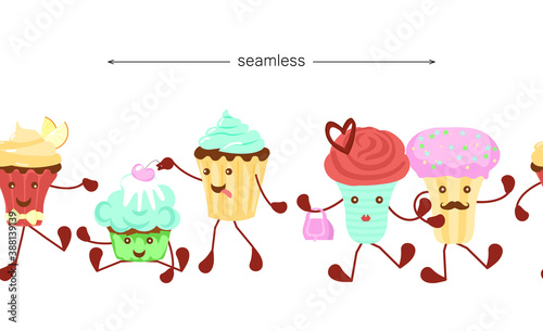 Seamless border with cupcake characters