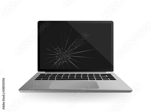 Modern illustration with broken glass laptop for concept design. Support service icon. Smartphone screen. Laptop screen. Isolated object. Internet technology.