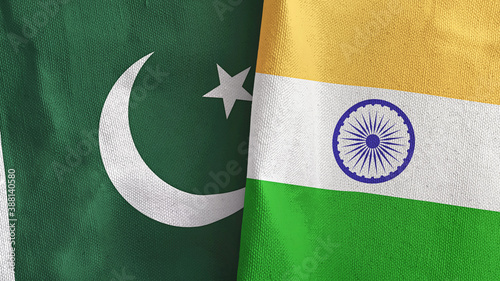 India and Pakistan two flags textile cloth 3D rendering photo