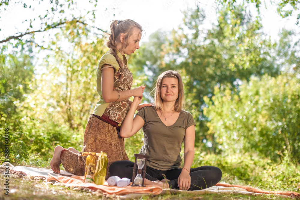 Master massage impliments her massage abilities on the forest floor. Master massage impliments her massage abilities on the forest floor.