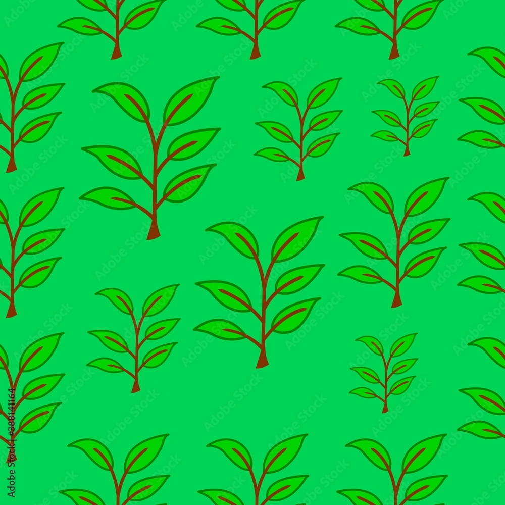 Seamless pattern green small tree