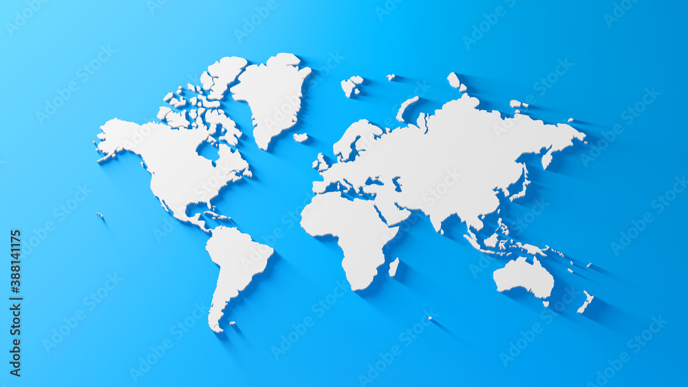 World map with drop shadows. White blue theme. 3d image World map with drop shadows. White blue theme. 3d image