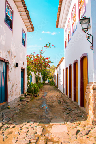 A colorful street in the historic center of Paraty. photo