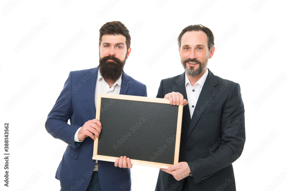 Join our company. Business people concept. Men bearded guys wear formal suits. Well groomed business man hold chalkboard. Hr hiring. Men successful entrepreneurs. Economic education. Business academy Join our company. Business people concept. Men bearded guys wear formal suits. Well groomed business man hold chalkboard. Hr hiring. Men successful entrepreneurs. Economic education. Business academy