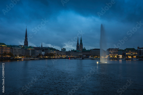 skyline of hamburg at night photo
