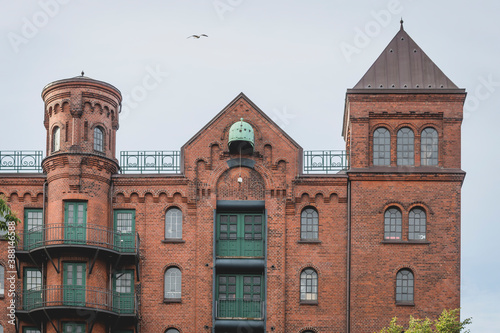 Germany, Hamburg, Speicherstadt, Old, brick industrial building with towers