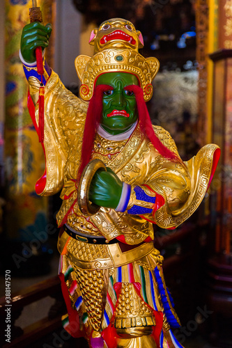 Tainan, Taiwan, Asia, October 12, 2019 sculpture of a terrible ancient deity in a Taiwanese temple