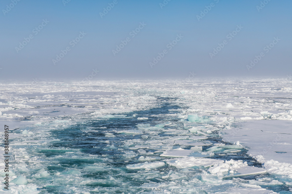 Broken ice floating in Arctic Ocean Broken ice floating in Arctic Ocean