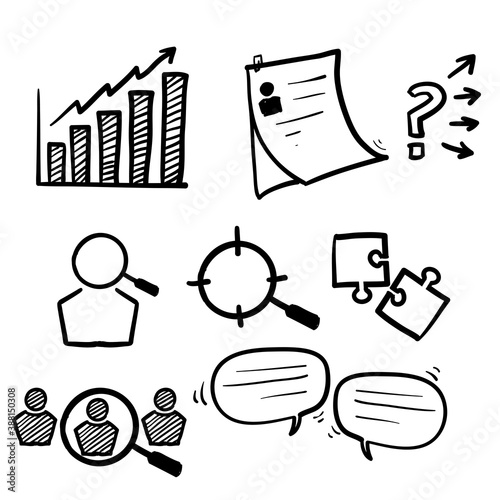 hand drawn Set of Head Hunting Related Vector Line Icons in doodle line art style vector