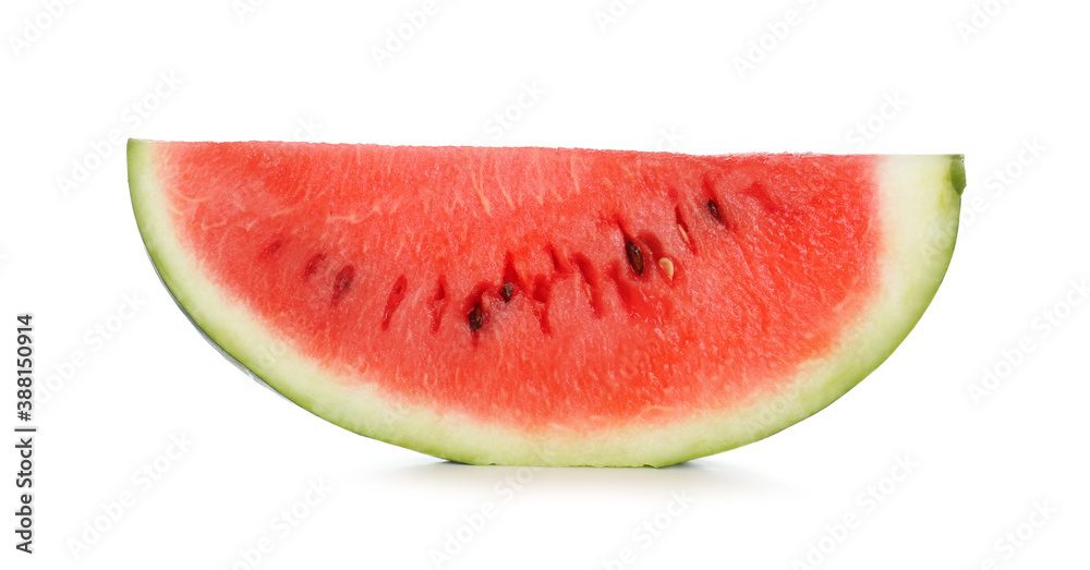 Slice of delicious ripe watermelon isolated on white