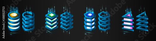 Big data analysis processing. Network connection and information exchange. Creative Web hosting banner. Information flow on the black background. Abstract futuristic data center.