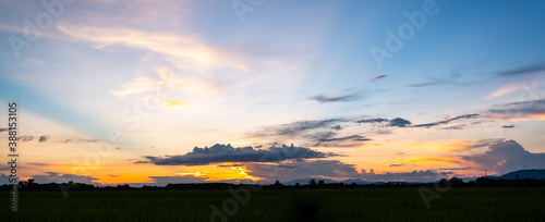 Colorful sunset and sunrise with clouds.Blue and orange color of nature.