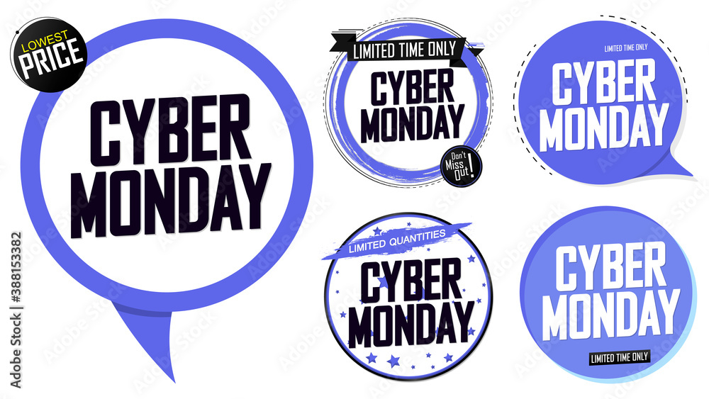 Obraz premium Set Cyber Monday Sale banners design template, discount tags, final season offers, vector illustration