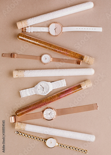 Flat lay of different watches