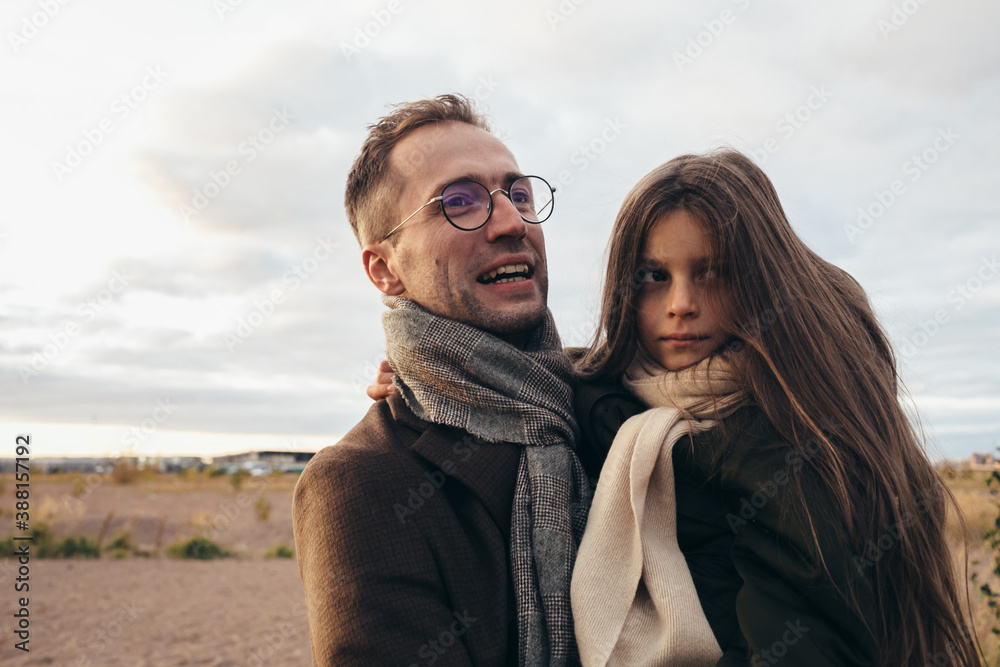 Father and child on wasteland Father and child on wasteland