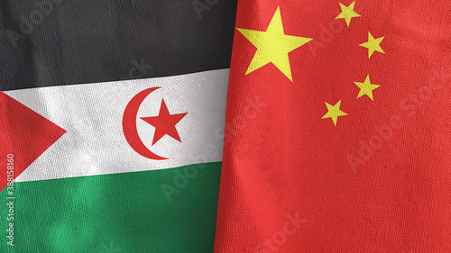 China and Western Sahara two flags textile cloth 3D rendering