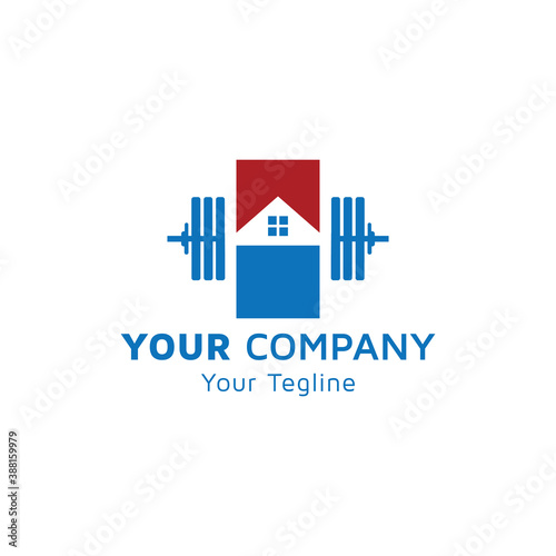 Real estate image, physical fitness with dumbbell icon, company vector design