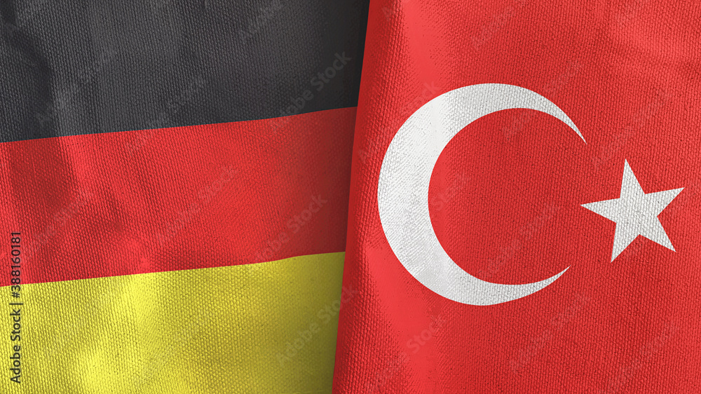 Turkey and Germany two flags textile cloth 3D rendering