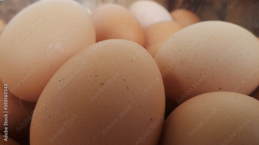 Brown chicken eggs in close range