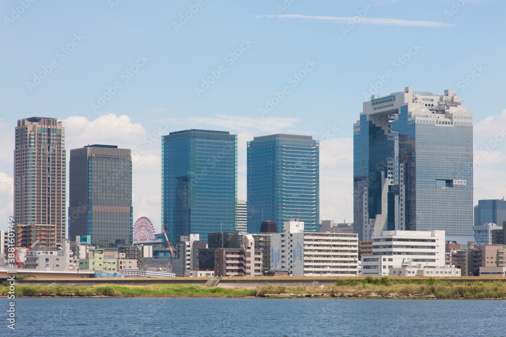 Obraz premium 淀川河川敷より大阪の町並