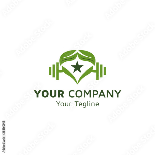 Tree leaf with green gradient color, physical fitness dumbbell icon, Physical Fitness logo icon, green gradient color, company vector design
