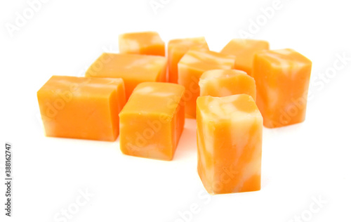 Cubes of Colby Cheese isolated on white