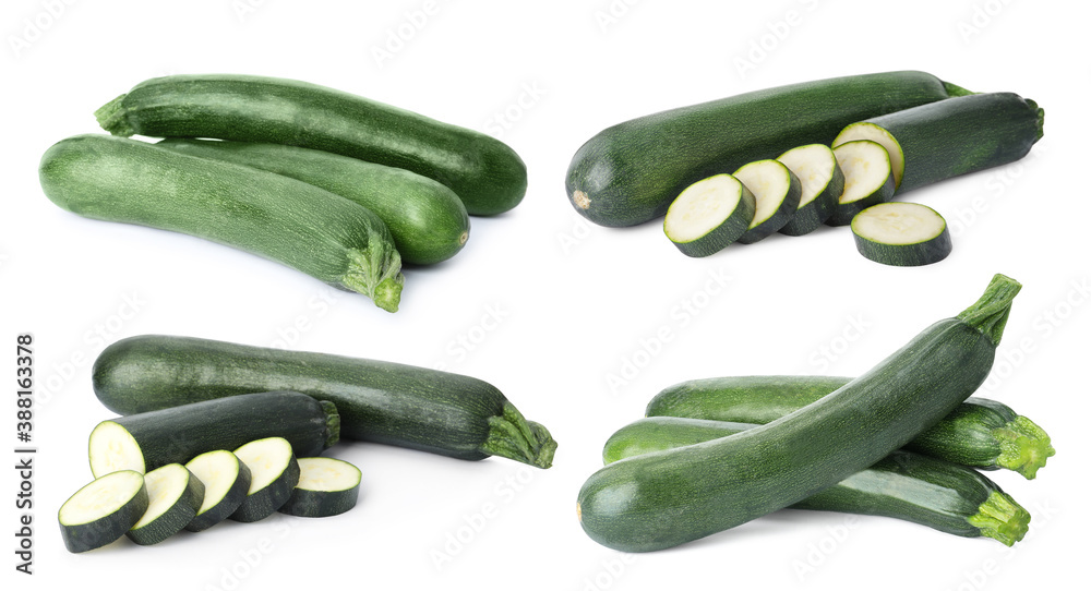 Set of fresh ripe zucchinis on white background Set of fresh ripe zucchinis on white background