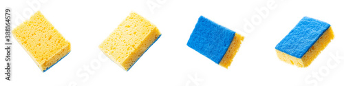 set of yellow washing sponge isolated on a white background. washing kitchen tools cut out