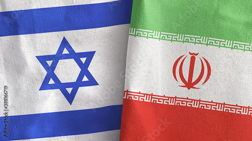 Iran and Israel two flags textile cloth 3D rendering photo