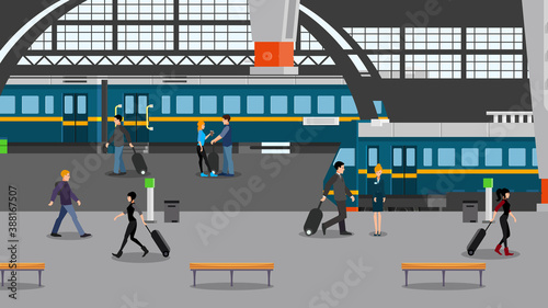 People at train station illustration