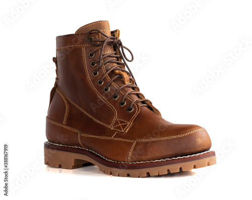 Men fashion brown boot leather isolated over white background. Clipping path
