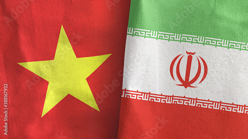 Iran and Vietnam two flags textile cloth 3D rendering