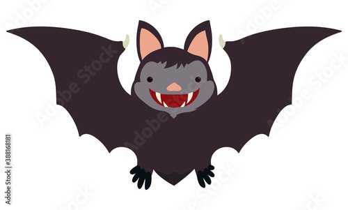 Smiling Bat with Big Fangs in Flat Style, Vector Illustration © Penwin