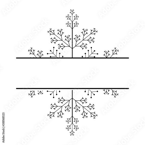 Decoration snowflake frame, monogram for text, cutout, line isolated on white background. Christmas holidays, winter symbol, greeting. 