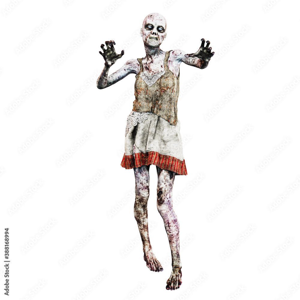 Zombie Woman, 3D Rendering, 3D illustration