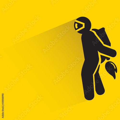 jetpack astronaut with drop shadow on yellow background