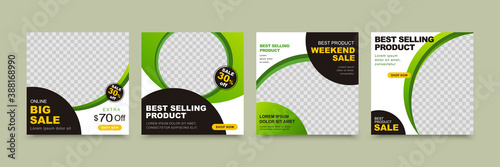 Green curve lines social media post