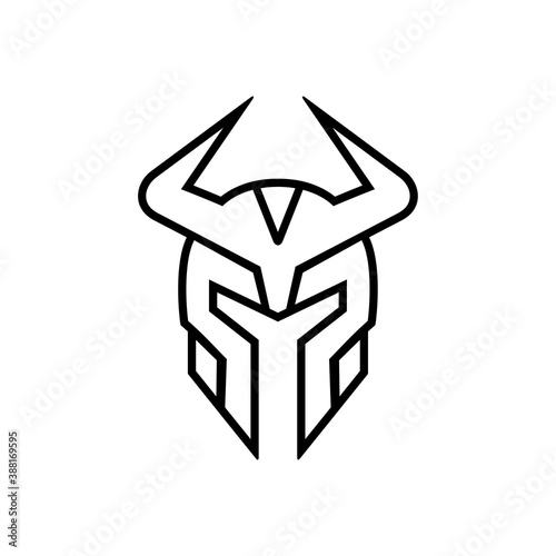 Warrior helmet logo icon, viking helmet symbol vector, line art style illustration