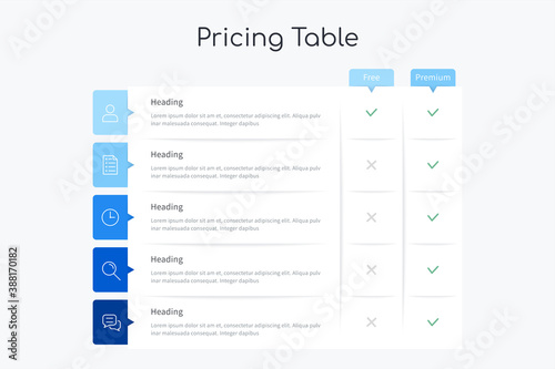 Pricing table infographic design photo