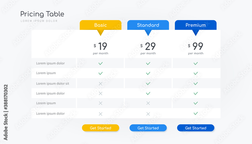 Photos Pricing table infographic design