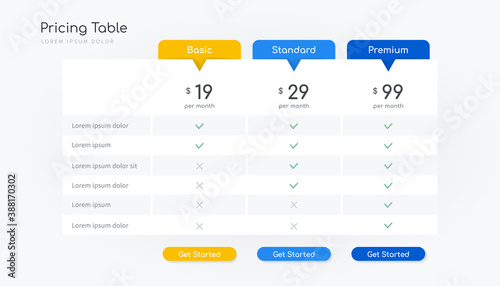 Pricing table infographic design