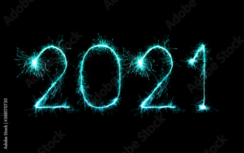 2021 happy new year fireworks written sparklers at night