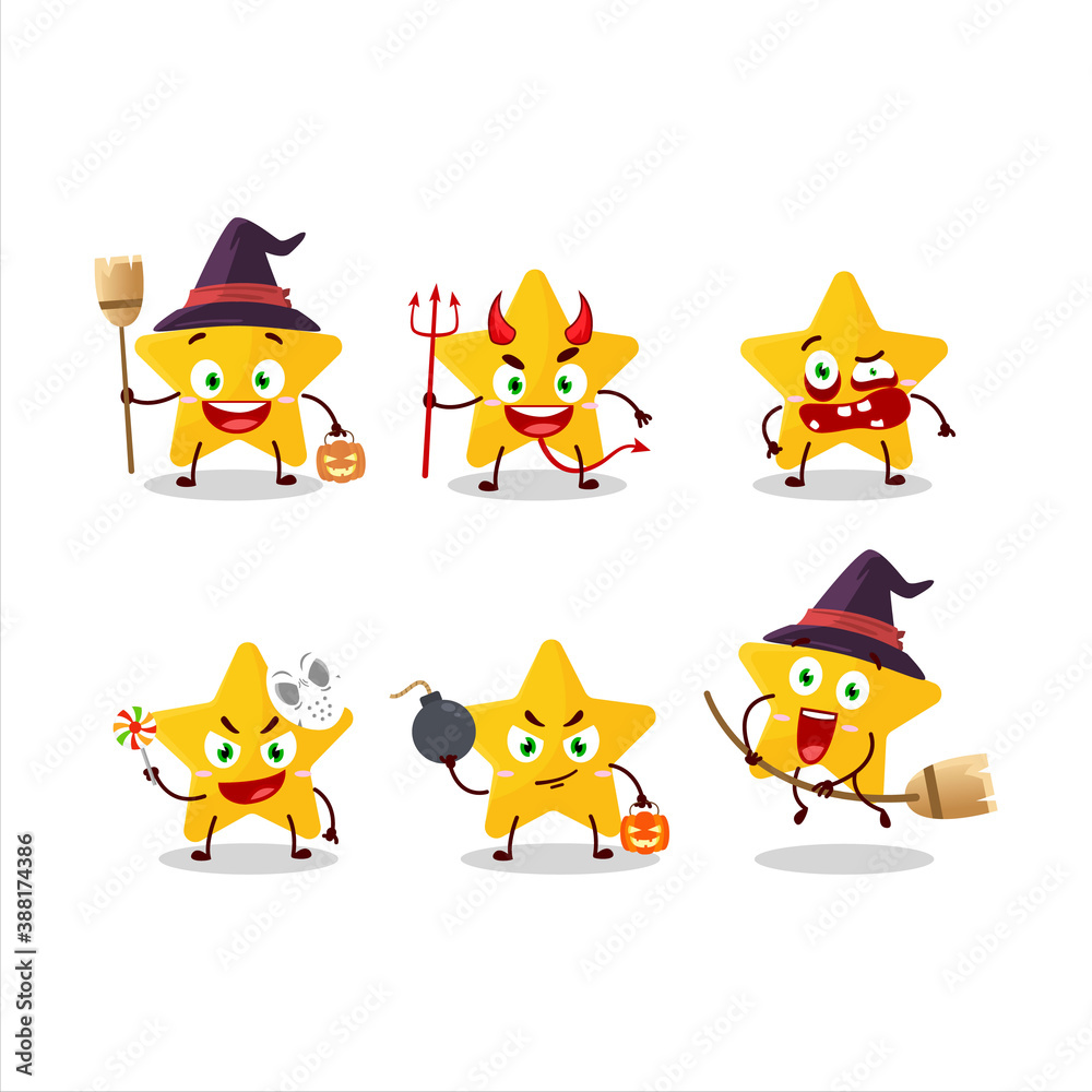 Halloween expression emoticons with cartoon character of yellow star Halloween expression emoticons with cartoon character of yellow star