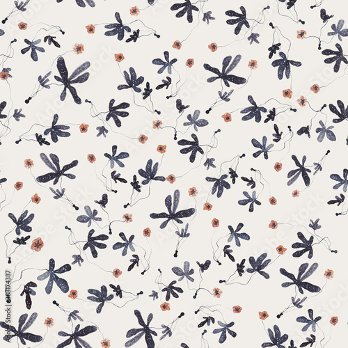 Seamless texture of little flowers. Hand drawn sketch watercolour painting on simple background. concept illustration of Set nature elements. 